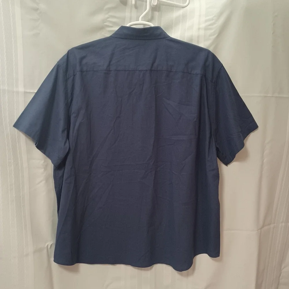 Design In Italy Luxury Mens 3XL Short Sleeve Button Down Shirt Navy Blue Pocket